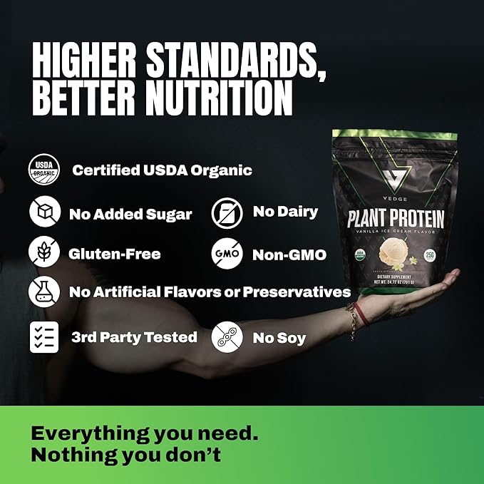 vedge Vegan Protein Powder - Plant Protein Powder with Pea, Pumpkin & Sunflower - USDA Organic, Amino Acids, Dairy Free, Gluten Free, Soy Free, Keto, Non GMO, Smooth Texture - Vanilla - 20 Servings