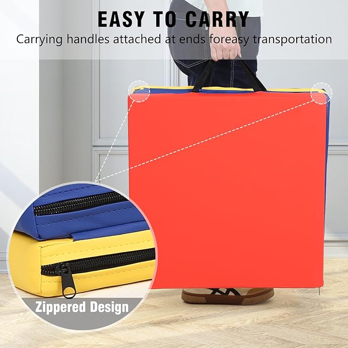 Gymnastics Tumbling Mats Portable Gymnastics Mat Foldable Tumbling Mat 2'x6'/4'x8' PU Leather Exercise Mat Yoga Mat with Carrying Handles for home Workout outdoor Yoga Gymnastics