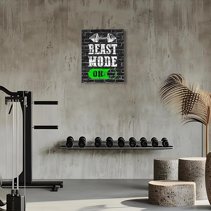 Gym Quotes Wall Art,Inspirational Workout Wall Decor,Beast Mode on Canvas Wall Art for Home Gym Exercise Fitness Room