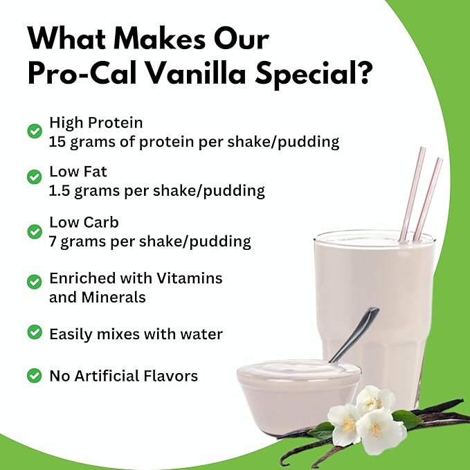 Pro-Cal Vanilla Meal Replacement Powder, 16.4 oz – High Protein, Low Calorie Shake & Pudding Mix – 16 Servings, Delicious & Easy to Prepare – Supports Healthy Weight Management, Vanilla