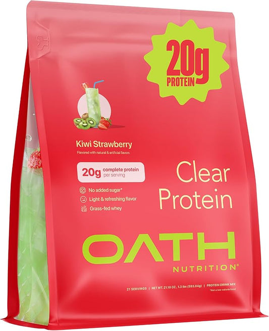 Clear Whey Isolate Protein Powder, Kiwi Strawberry, 20g Complete Protein per Serving, No Added Sugar, Grass-Fed, 21 Servings