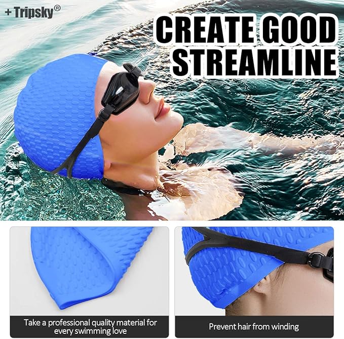 Tripsky Silicone Swim Cap,Comfortable Bathing Cap Ideal for Curly Short Medium Long Hair, Swimming Cap for Women and Men, Shower Caps Keep Hairstyle Unchanged…