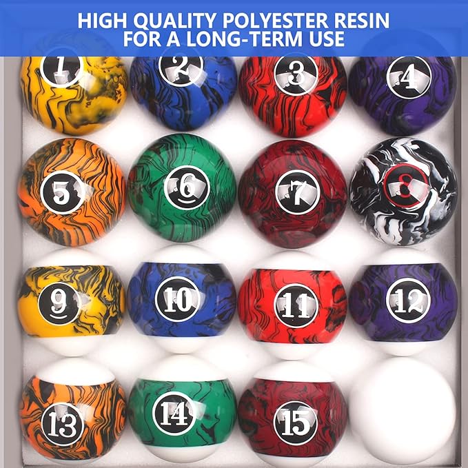 Billiard Balls Set Pool Table Balls Marble-Swirl Style 16 Ball Set