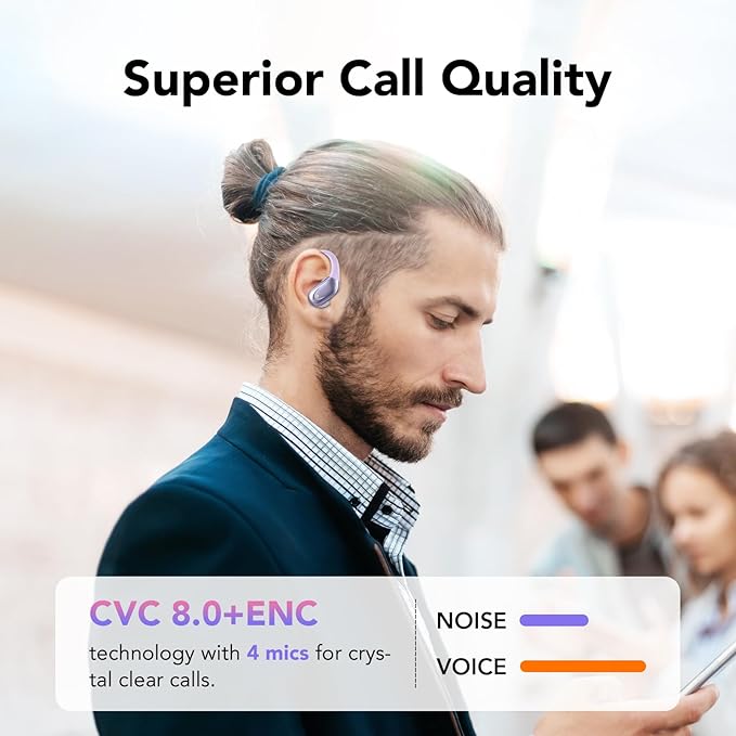 Ear buds Wireless Earbuds Bluetooth 5.3 Headphones 60hrs Playtime with Digital Display Sports Wireless Headphones with Earhook Deep Bass IPX7 Waterproof Over-Ear Earbuds for Android iOS Workout Purple