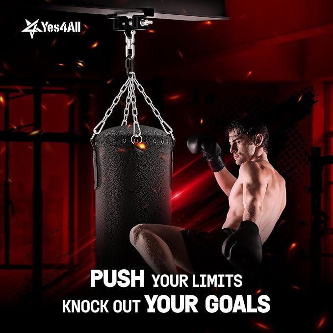 Yes4All Punching Bag Hanger, Stainless Steel Swivel Chain with 4 Snap Hooks for Heavy Bag, Gym Swing, Trapeze, and Hammock