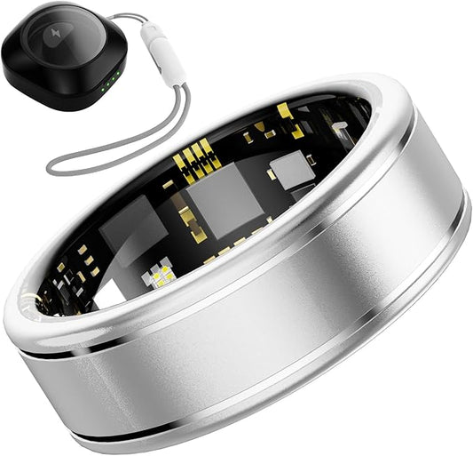 Fitness Tracker Ring for Women – Smart Ring with Heart Rate, SpO2, Blood Pressure, Sleep Monitoring, Step & Calorie Counter, 5ATM Waterproof, No Subscription Fee (Silver, 8)