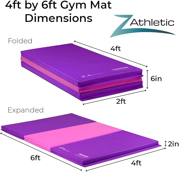 Z Athletic Folding Mat for Gymnastics, Tumbling, Cheerleading, and More, 4 Ft x 6 Ft x 2 In