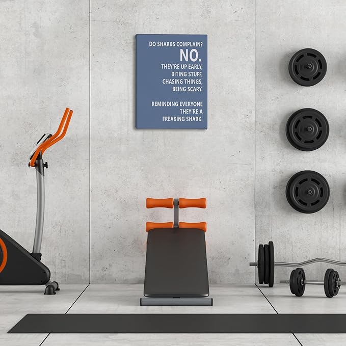 Rusenbao Gym Motivational Workout Wall Art, Home Gym Decor, Inspirational Workout Room Decor, Do Sharks Complain About Monday, Canvas Wall Art for Exercise Fitness Room Office, 11x14 inch(Blue)