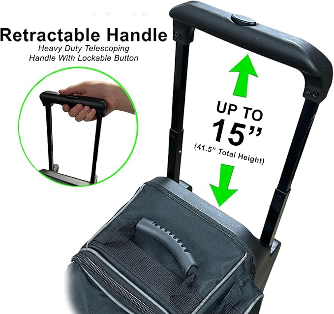 Pyramid Prime Triple Roller 3-Ball Bowling Bag with Extra Large Shoe Compartment (Fits Two Pairs of US Mens Size 15), Retractable Locking Handle (Extends to 41.5"), 1 Large Accessory Pocket, 5" Wheels