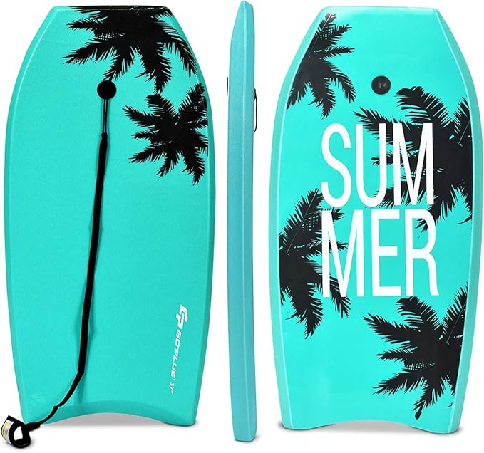 Goplus 41''/37''/33'' Lightweight Body Board for Beach, Surf Board with EPS Core, XPE Deck, HDPE Slick Bottom, Wrist Leash, Bodyboard for Kids Adults Surfing