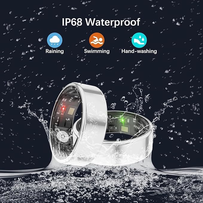 Smart Health Rings for Women Men, Fitness Tracker with Heart Rate, Blood Oxygen, HRV, Sleep Tracker, Step Tracker, No Subscription Fee, IP68 Waterproof Smart Ring for iphone & Android (Silver 12#)