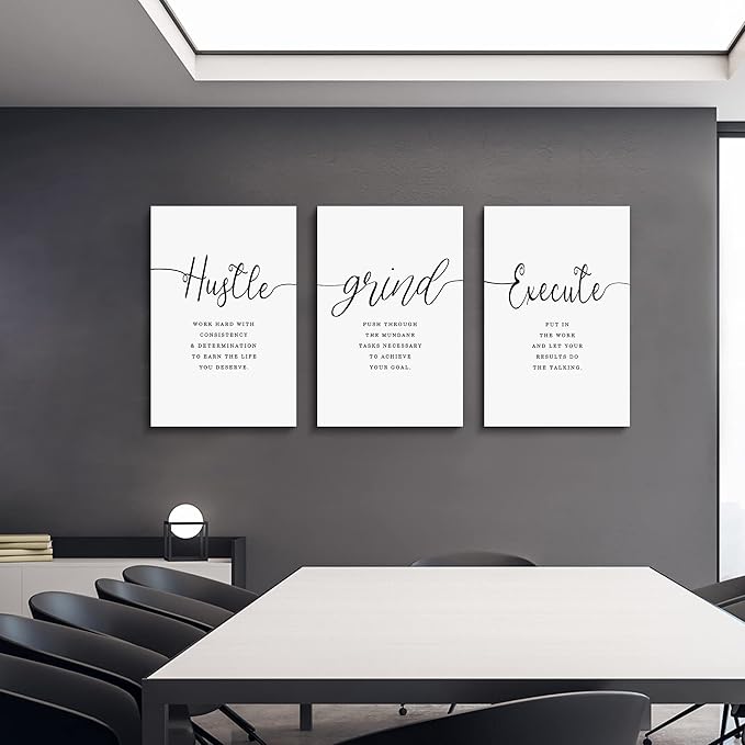 Canvas Grind Quote, Hustle Grind Execute, Inspirational Print, Office Wall Art, Large Poster, Motivational Wall Art, Office Decor Set of 3 Prints (16x24in x 3pcs)