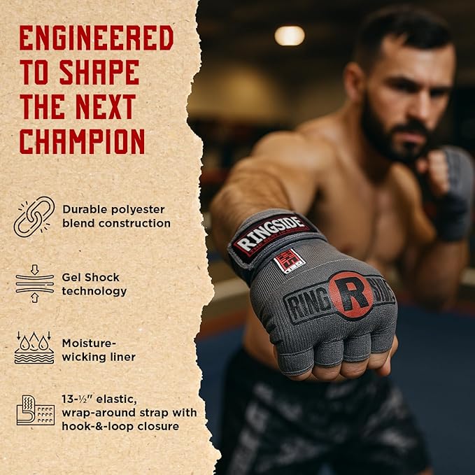 Ringside Gel Shock Quick Wraps, Impact-Absorbing Hand Wraps with Secure Support, Ideal for Boxing, MMA, Muay Thai, and Martial Arts, Inner Boxing Gloves for Men and Women