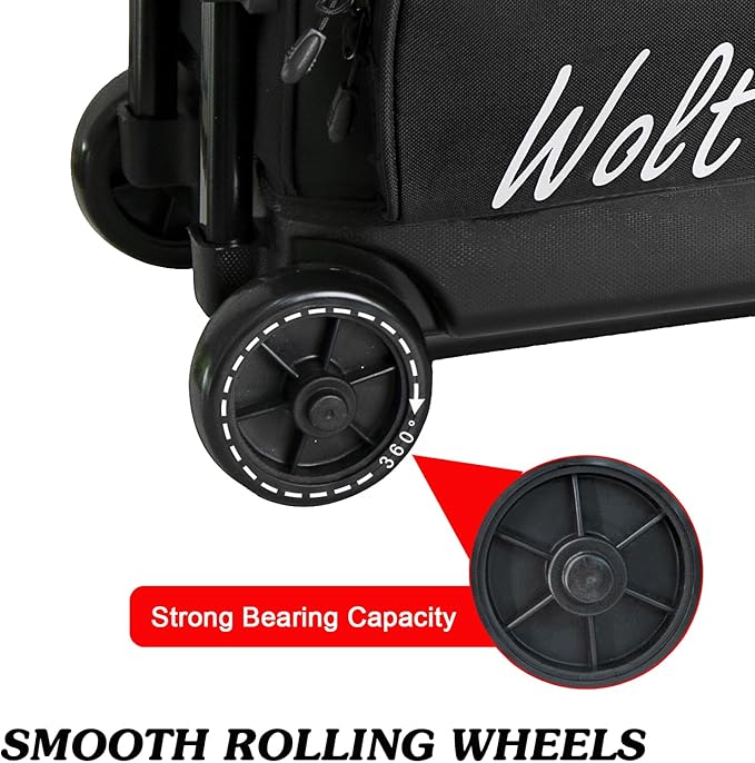 WOLT 3 Ball Bowling Bags with Wheels,Bowling Ball Bag 3 Ball Roller with Separate Shoe Compartment and Accessory Pocket, Retractable Handle Extends to 38’’