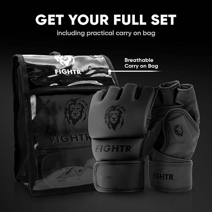 FIGHTR® Pro MMA Gloves for Grappling Sparring Training, Kickboxing Martial Arts Muay Thai Punching Bag Mitt Training Boxing for Men and Women | incl. Carrying Bag