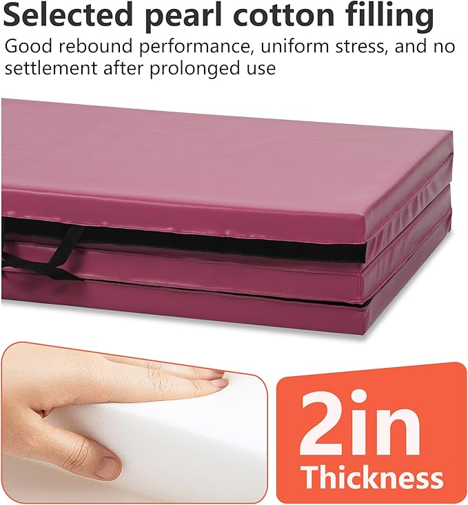 Gymnastics Tumbling Mats Portable Gymnastics Mat Foldable Tumbling Mat 2'x6'/4'x8' PU Leather Exercise Mat Yoga Mat with Carrying Handles for home Workout outdoor Yoga Gymnastics