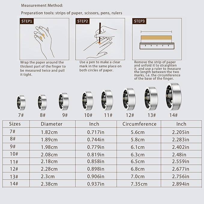 Fitness Tracker Ring for Women – Smart Ring with Heart Rate, SpO2, Blood Pressure, Sleep Monitoring, Step & Calorie Counter, 5ATM Waterproof, No Subscription Fee (Silver, 8)