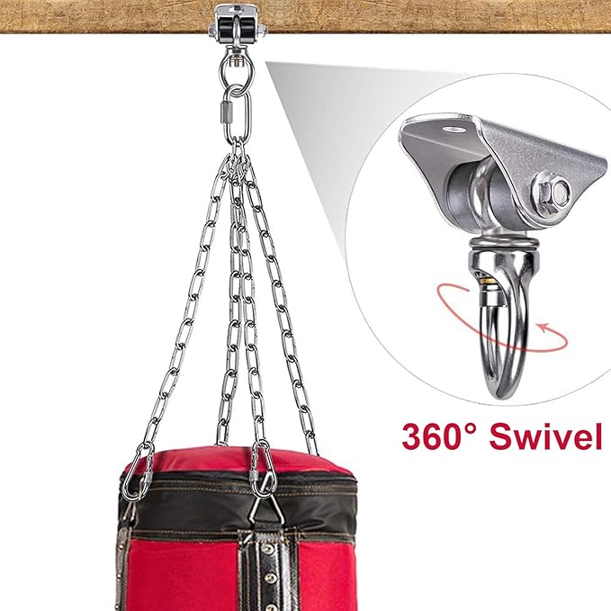 Stainless Steel Punching Bag Hanger with Bearing Heavy Bag Ceiling Mount Hardware 1000 LB Capacity 360° Swivel Hook for Boxing Bag Hanging Hardware Heavy Bag Hanger Mount Hooks with Carabiner