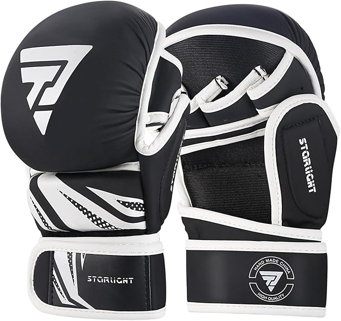 MMA Gloves for Sparring Grappling, Hybrid Open Palm Martial Arts Mitts, Maya Hide Leather Wrist Support, Fighting Combat Sports MMA Boxing Glove for Men Women Punching Bag Muay Thai Training