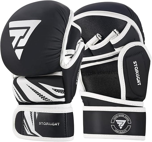 MMA Gloves for Sparring Grappling, Hybrid Open Palm Martial Arts Mitts, Maya Hide Leather Wrist Support, Fighting Combat Sports MMA Boxing Glove for Men Women Punching Bag Muay Thai Training