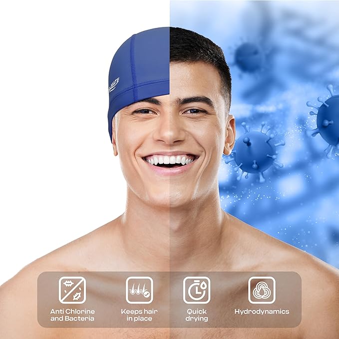 COOLMATE Fabric Swim Cap for Adult Women Men Kid 3 4 6 8 14 16, Silicone Water Resistant Layer, Cloth Swim Cap Gifts for Swimmers, Lightweight for Pool, Lap Swimming (1 pc)