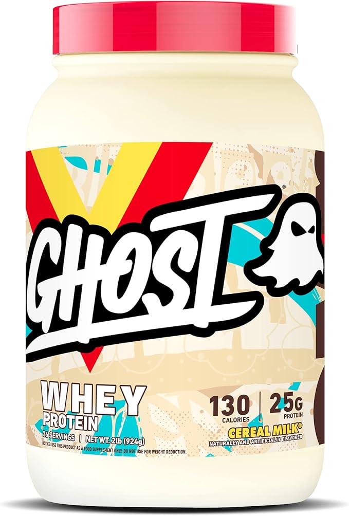 GHOST Whey Protein Powder, Cereal Milk - 2LB, 25G of Protein - Whey Protein Blend - ­Post Workout Fitness & Nutrition Shakes, Smoothies, Baking & Cooking - Soy & Gluten-Free