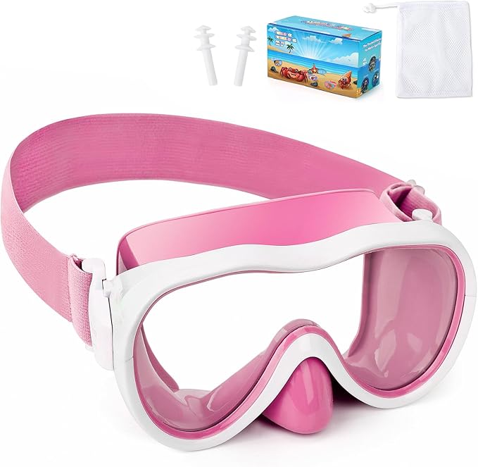 Kids Swim Goggles with Nose Cover, Anti-Leak Swim Mask with Elastic Fabric Strap, UV Protection Swimming Goggles for Kids