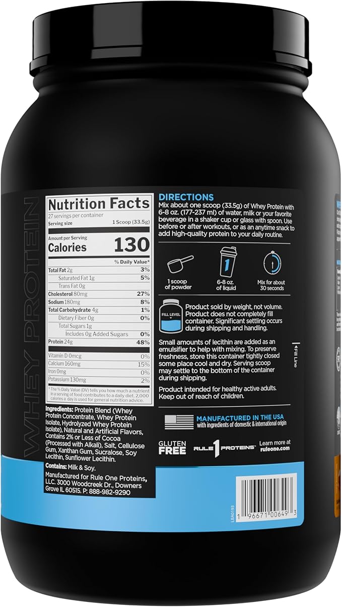 Rule 1 Whey Protein – 24g Fast-Acting Protein from All-Whey Sources with Naturally Occurring EAAs & BCAAs for Workout Recovery or Anytime Use (2 Pounds*, Salted Carmel)