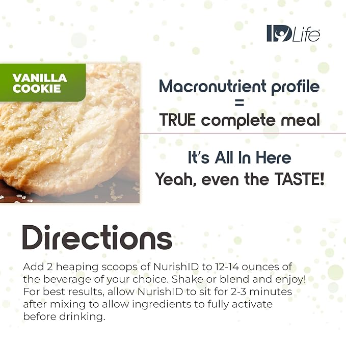 IDLife Vanilla Cookie NurishID Meal Replacement Shake - with Slow-Digesting Carbs, Superfoods, Vegetable Blend and Adaptogenic Mushrooms - 15 Servings