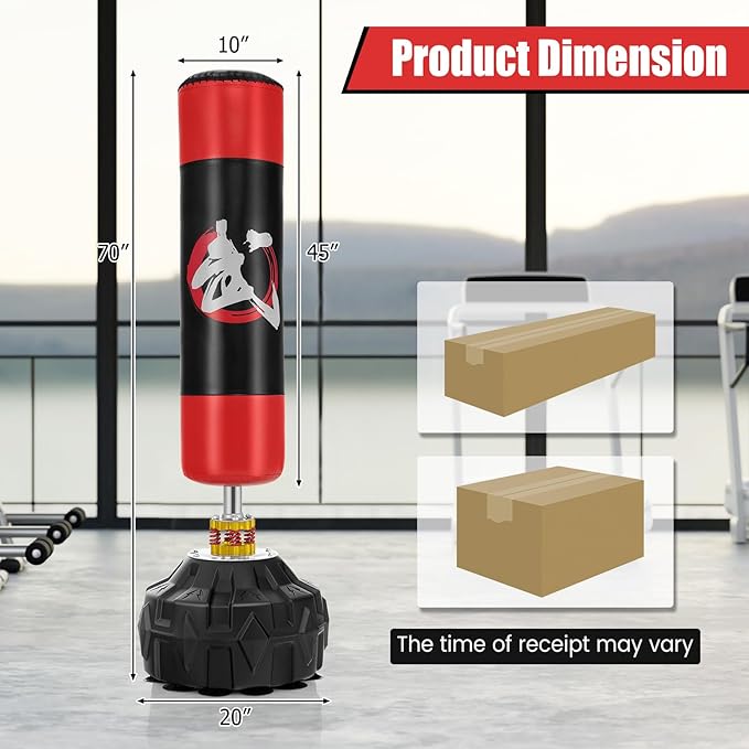 GYMAX Punching Bag for Adults, 70” Punching Stand with Suction Cup Base, TPR Shock Absorber & Multi-Layer Construction, Standing Punching Bag, Heavy Duty Boxing Equipment for Kickboxing MMA Muay