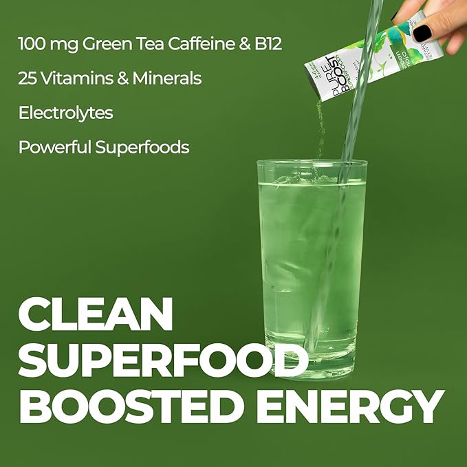 Pureboost Superfoods Clean Energy Booster, Energy Drink Mix with Apple Cider Vinegar, 7 Organic Red or Green Superfoods. Sugar-Free, No Sucralose, Electrolytes (Combo Pack, 30 Count)