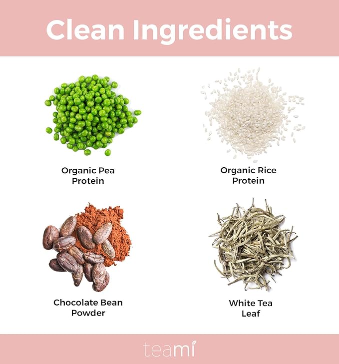 Teami Wellness Vegan Protein Powder - Organic Ingredients (14 Servings, 13.6 Ounce) Smooth Textured Chocolate Plant Based Protein Powder, Low Net Carbs, Non-GMO, Dairy Free, Soy Free, No Sugar Added