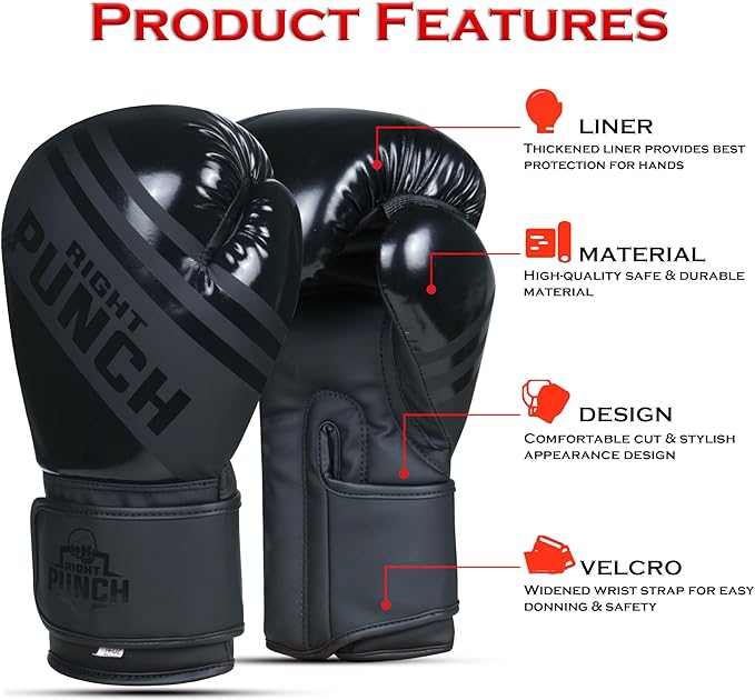 Boxing Gloves for Men & Women – Faux Leather Muay Thai, Kickboxing, MMA & Sparring Gloves – Training Heavy Bag Gloves with Secure Wrist Strap & Thumb Lock – 2 4 6 8 10 12 14 16oz