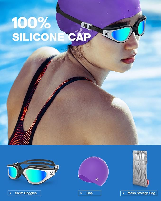 ZIONOR G1 Lite Swim Goggles with Swim Cap Comfortable Anti-fog Swimming Goggles Cap Set for Adult Men Women