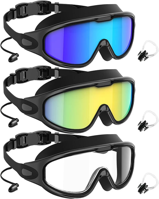 NSSIW Goggles Swimming Adult Swim-Goggles: Wide View with UV400 Protection Anti Fog No Leak for Men and Women 3 Pack