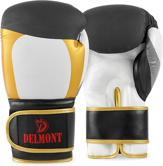 Delmont Boxing Gloves for Men and Women - Heavy Bag, Kickboxing, Sparring & Training Gloves with Multi-Layer Padding, Wrist Support & Breathable Lining - Pro Gloves for Adult Fighters & Beginners