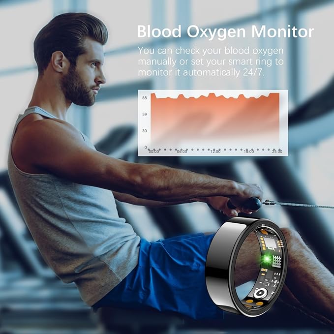 Ring Health Tracker for Women Men, Fit Ring with Heart Rate, Blood Oxygen, Sleep Monitor, Calories, Step Counter, IP68 Waterproof Smart Ring for iPhone & Android, No Subscription Fee (Black, 10#)