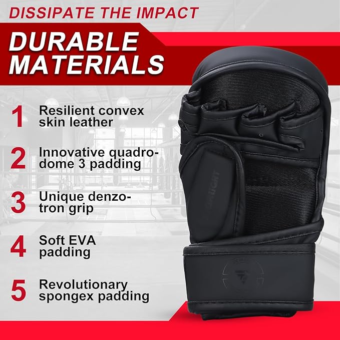 MMA Gloves for Sparring Grappling, Hybrid Open Palm Martial Arts Mitts, Maya Hide Leather Wrist Support, Fighting Combat Sports MMA Boxing Glove for Men Women Punching Bag Muay Thai Training