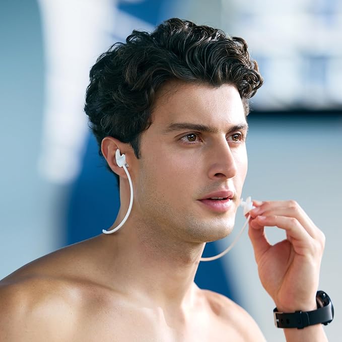 WATERTIME Waterproof Swimming Neckband Ear Plugs for Adults - Reusable Silicone Ear Plugs for Women & Men, Keep Ear Water Out for Swimming, Showering, Water Sports (Pink, One Size)