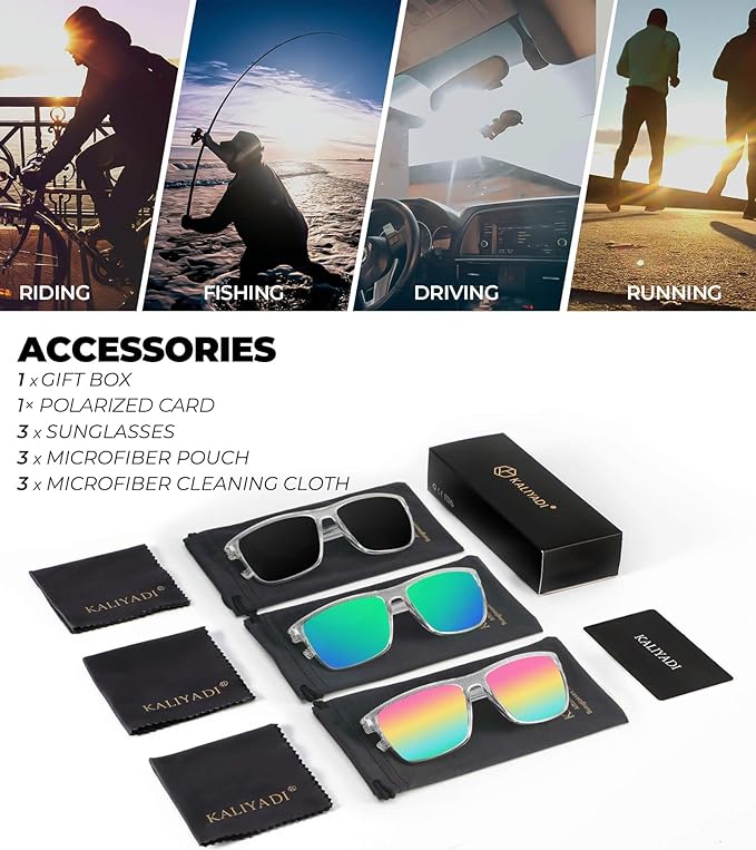 KALIYADI Polarized Sunglasses for Men, Lightweight Sun Glasses with UV Protection for Driving Fishing Golf