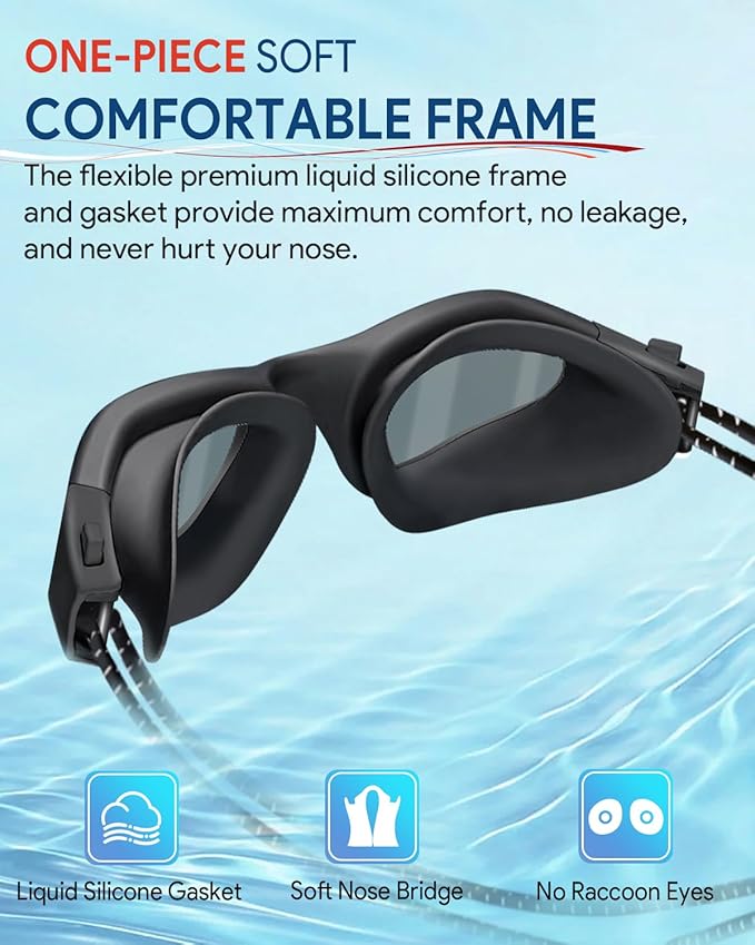 Swim Goggles, Polarized Adult Swimming Goggles Bungee Strap No Hair Pulling Anti-fog Pool Goggles for Men Women