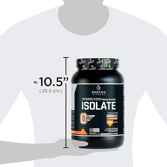SASCHA FITNESS Hydrolyzed Whey Protein Isolate,100% Grass-Fed (2.3 Pounds, Peanut Butter)