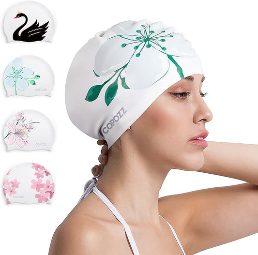 COPOZZ Stylish Silicone Swim Cap for Women – Comfortable, Durable, and Hair-Protecting Design