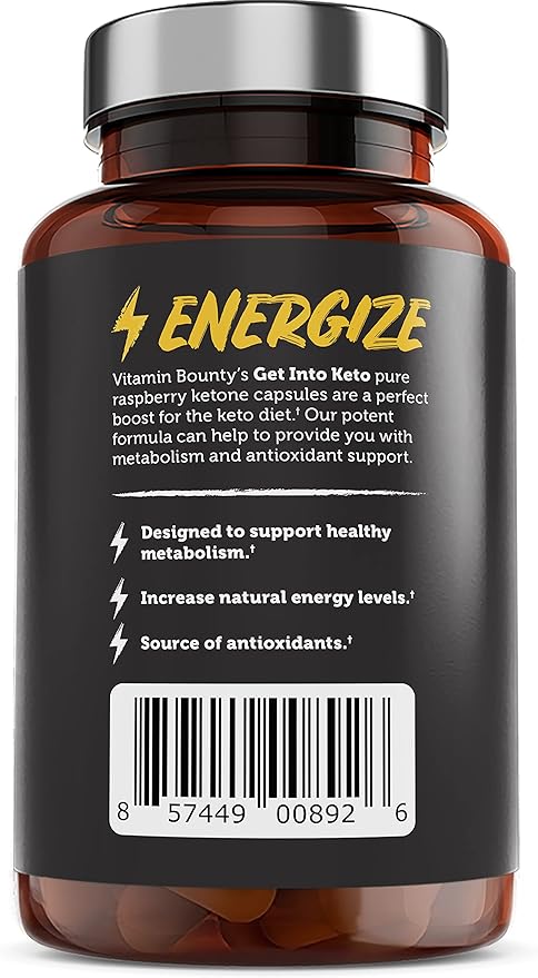 Vitamin Bounty Premium Raspberry Ketones Supplement - Keto Pills for Weight Loss - Promotes Ketosis & Metabolism Support - Keto Diet Aid - Energy Boost for Women & Men - 60 Capsules