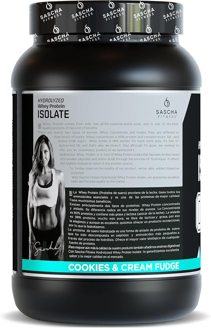 SASCHA FITNESS Hydrolyzed Whey Protein Isolate,100% Grass-Fed (2 Pounds, Cookies & Cream)