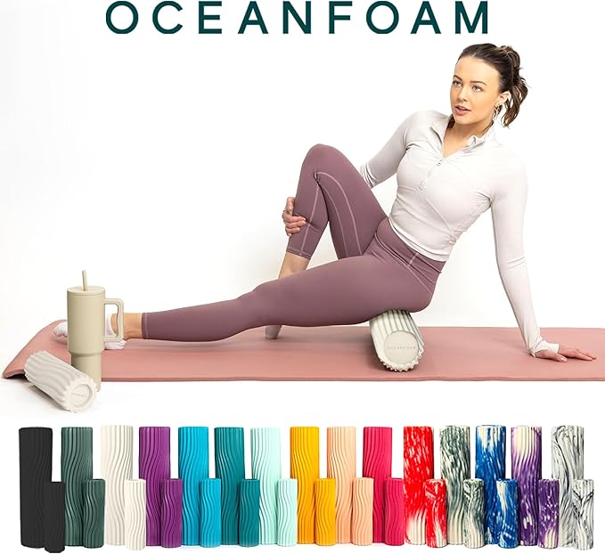 Oceanfoam Tidal Roller - Natural - Muscle Massage Foam Roller for Back Pain & Stretching - Firm and Ergonomic Wide Wave Textured - Yoga, Athletics, & Wellness - Full Size, 20" x 5"