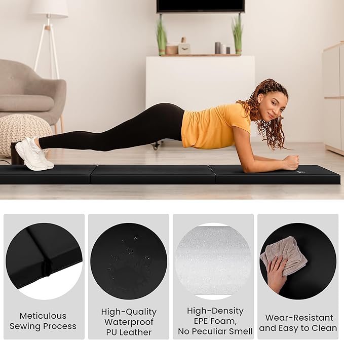 Folding Exercise Gymnastics Mat, 2" Thick Gym Workout Mat with Carrying Handles High-Density Anti-Tear Portable Fitness Aerobics Mats for Home Gym Yoga Pilates Tumbling MMA Core Training