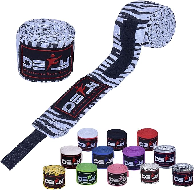 DEFY Professional 180 Inch Hand Wraps for Boxing Muay Thai MMA Elastic Bandages for Men & Women -Pair