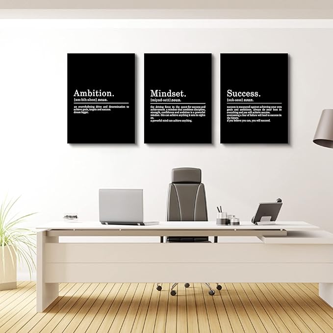 Inspirational Canvas Painting Wall Art -EPHANY ART, Motivational Wall Art Success Framed Entrepreneur Poster Positive Quotes Wall Poster for Home Office Workplace (M-3pcs,16x24inchx3pcs)