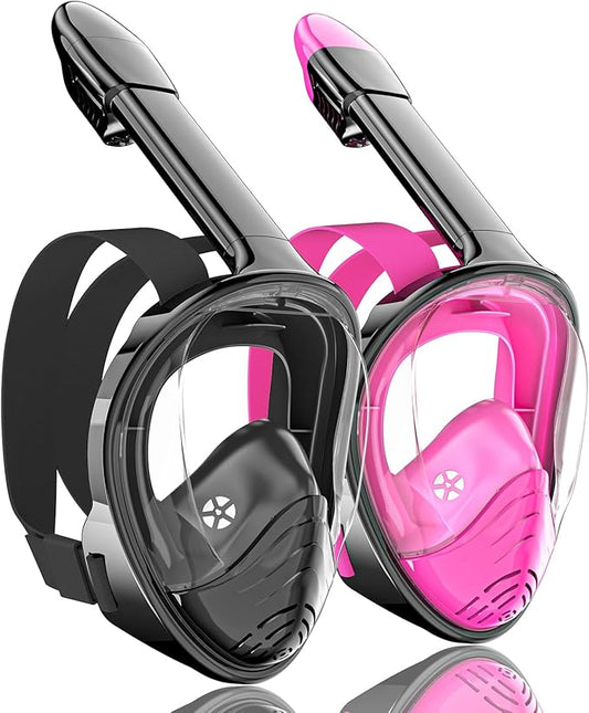 QingSong Full Face Snorkel Mask for Adults, Snorkeling Gear with Camera Mount, 180 Degree Panoramic View Snorkel Set Anti-Fog Anti-Leak